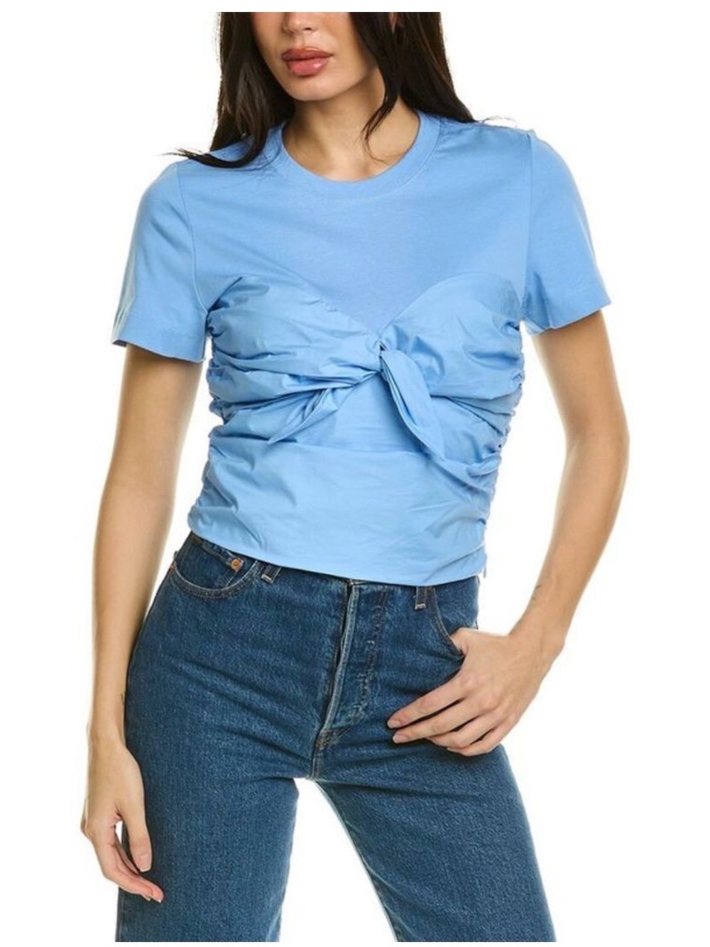 Tanya Taylor Sky Blue Tie-Front Crop Tee